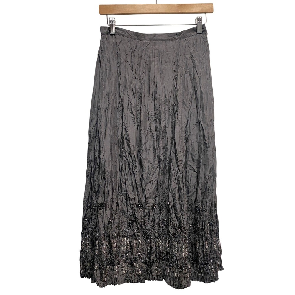 Chicos Silk Midi Skirt Beaded Embellished Party Special Occasion Size 1 Festival